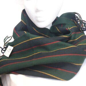 COURTELLE Made in France striped acrylic scarf fringe ends green navy red gold
